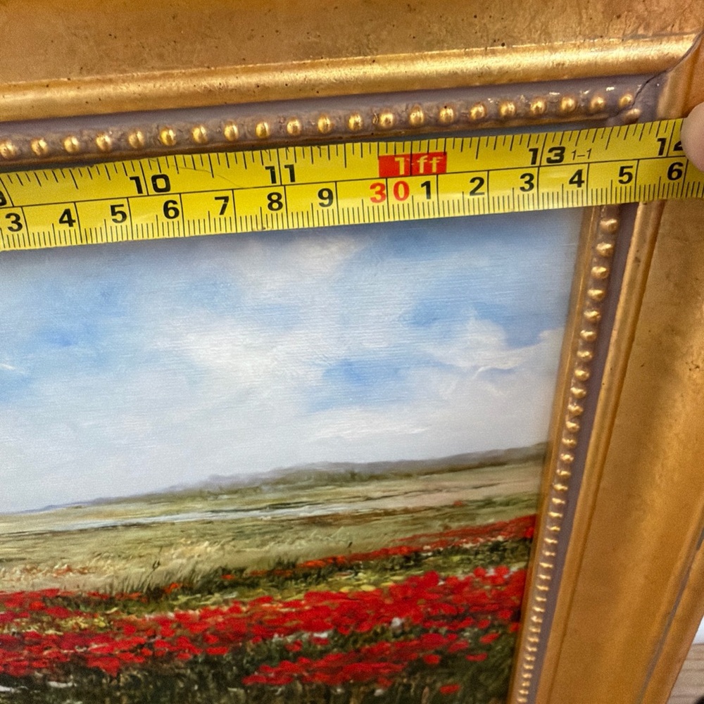 Golden Framed Landscape Art with Red and Green Accents by Carlos Rioz - Picture 6 of 9